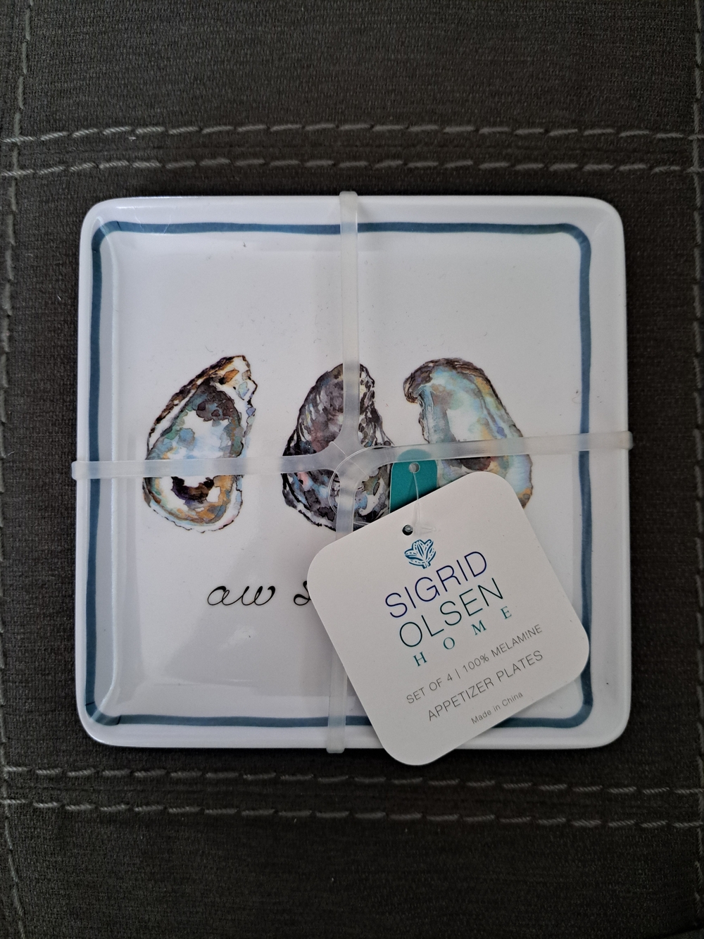 Sigrid Olsen White Oyster Appetizer Plates with Teal Accent